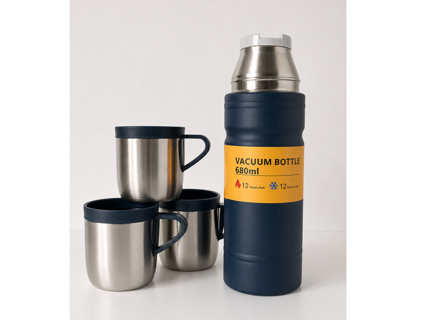 TERMO DE ACERO CON 2 TAZAS 680ML "TRAVEL ADVENTURE" COD-2765