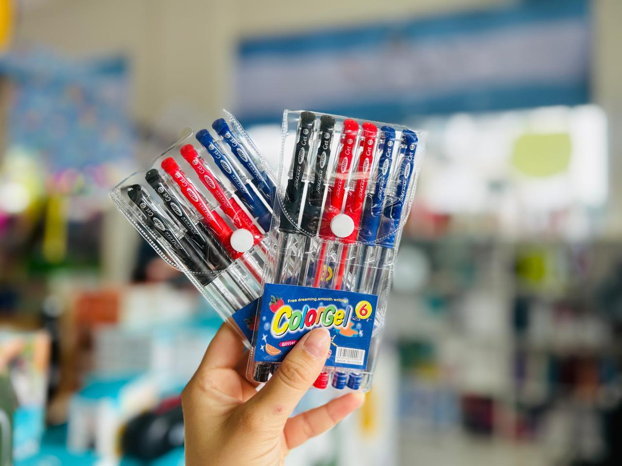 BOLIGRAFO GEL x 6 unid. 2NEGRAS/2 AZUL/ 2 ROJO "COLORGEL" - COD.: 1470