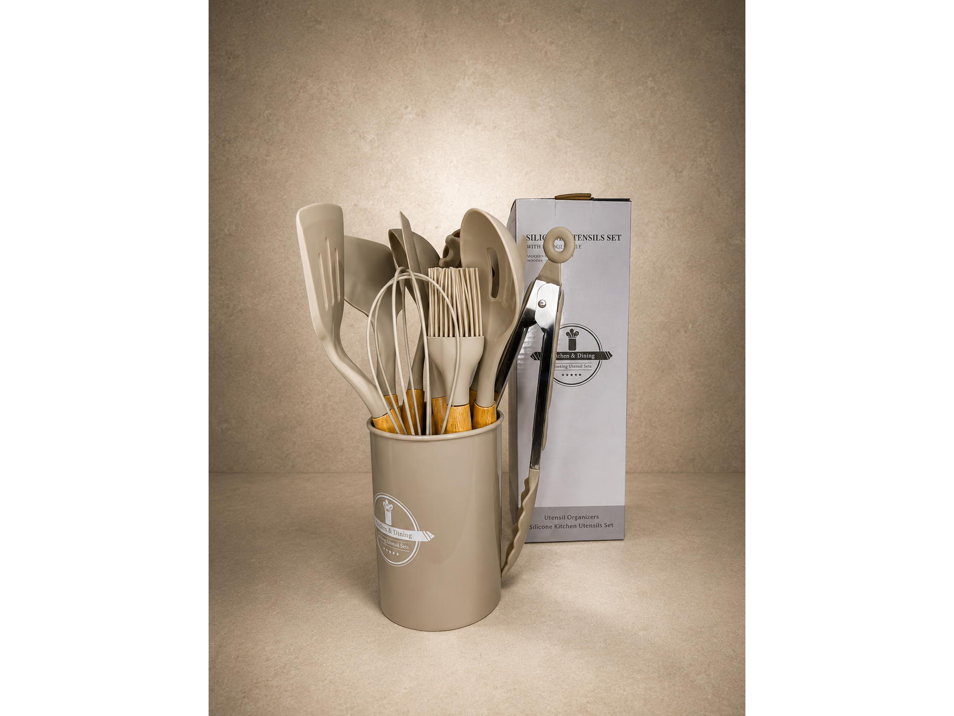 SET DE UTENCILLOS SILICONA CON MANGO DE MADERA x 12pcs. - COD.:890