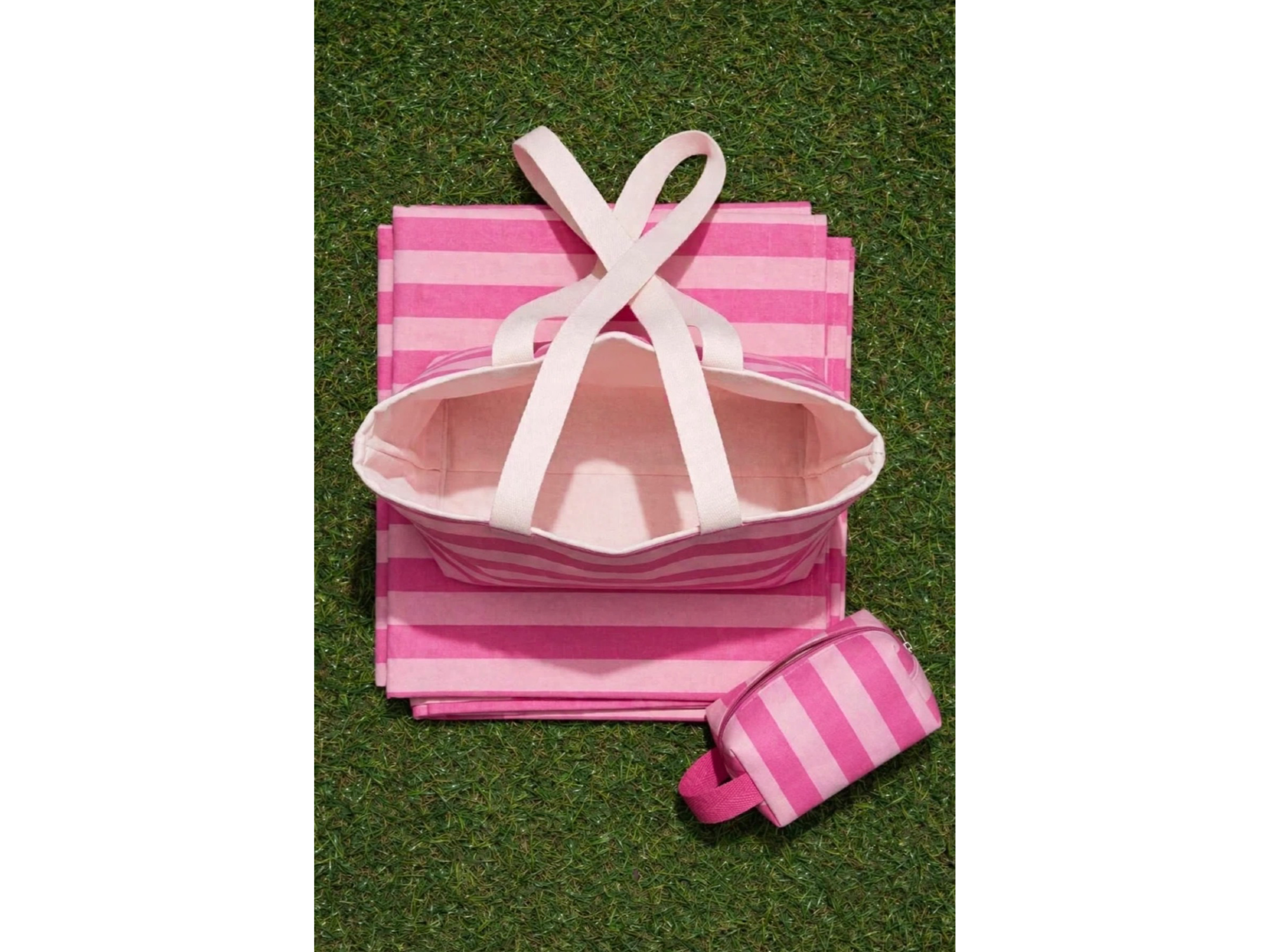 Bolso playero con cierre + neceser+ lona