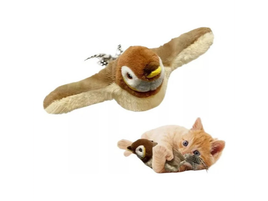 Juguete Interactivo Pajaro Volador Gorrion Gato Sonido Color Marrón