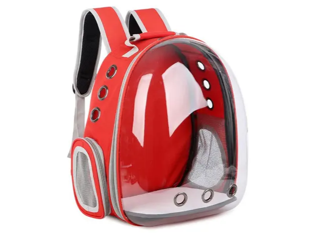 Mochila Cat Carry con cápsula de burbujas roja transparente