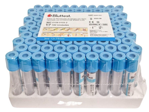 Tubos con citrato al vacio Bluttest 3ml x 100u