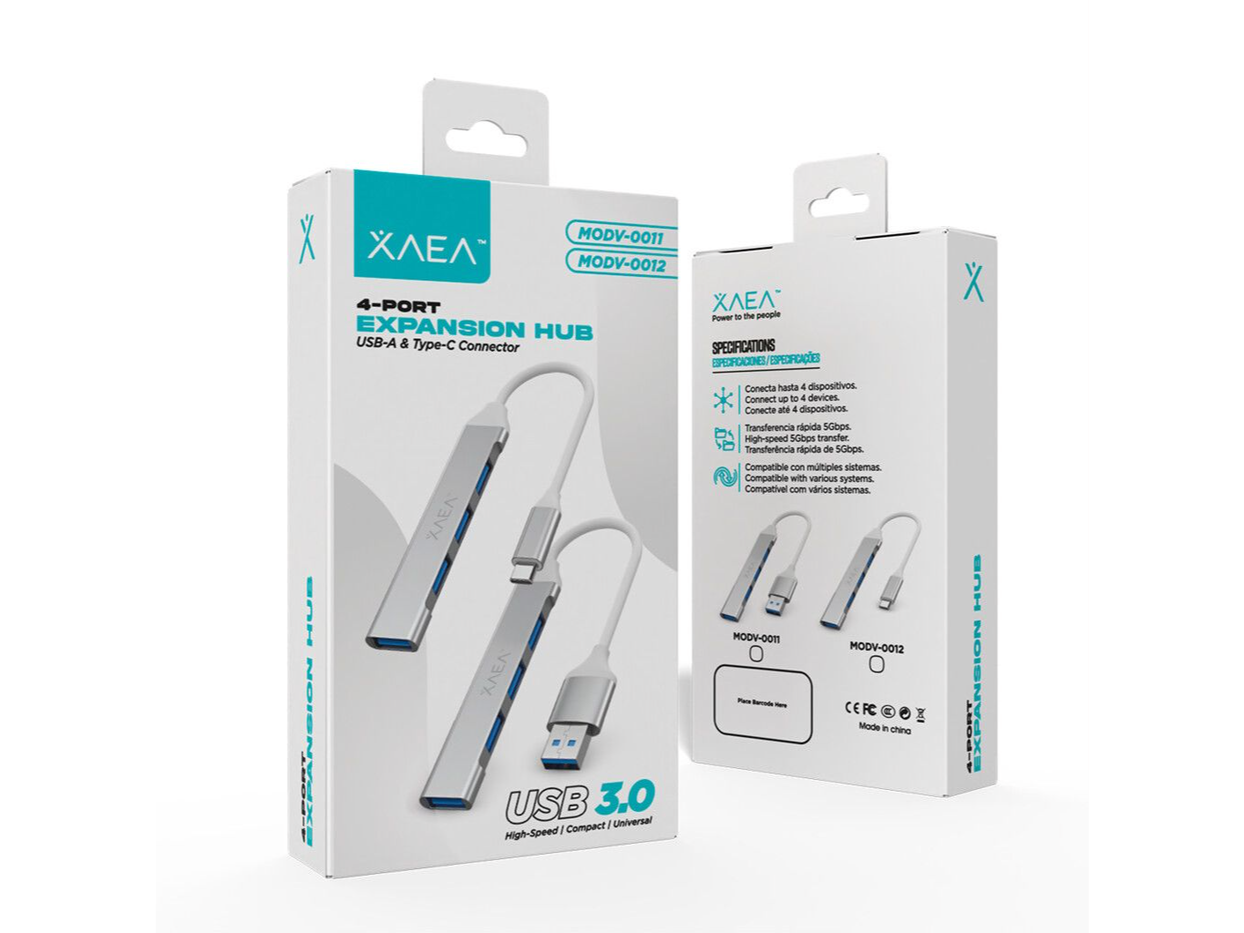 HUB XAEA 4 BOCAS USB CON CABLE TIPO C