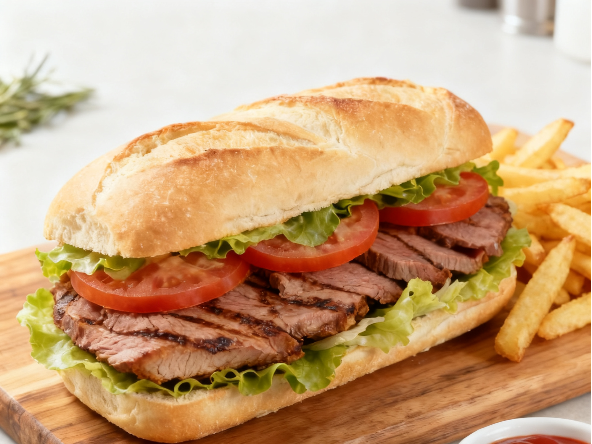 Sándwich de lomo con papas fritas