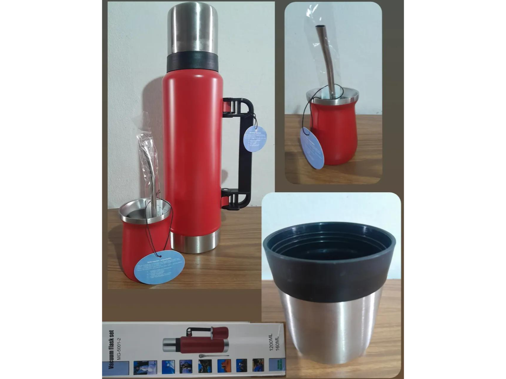 TERMO - MATE - BOMBILLA - TAPA : SE PUEDE USAR COMO VASO .