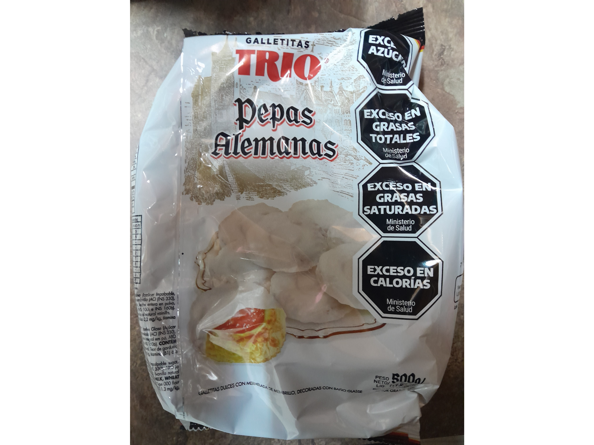 TRIO VARIEDAD PEPAS ALEMANAS CON MERMELADA DE MEMBRILLO Y UN DECORADO CON BAÑO GLASE - 500 Grs .
