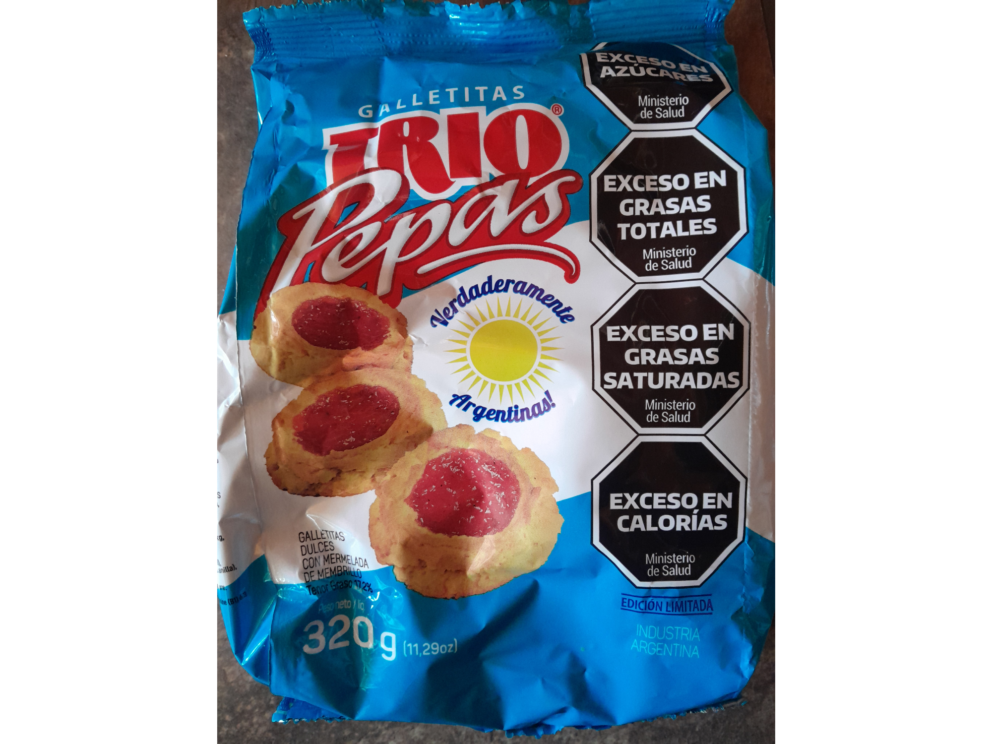 GALLETITAS TRIO PEPAS - MERMELADA DE MEMBRILLO - 320 Grs .