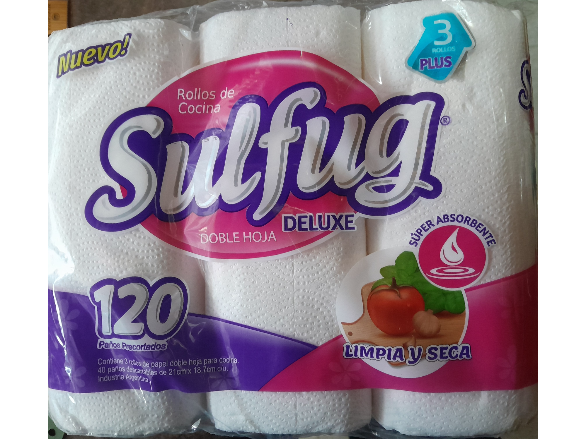 ROLLOS DE COSINA SULFUG - DOBLE HOJA - 3 ROLLO _ 120 PAÑOS .