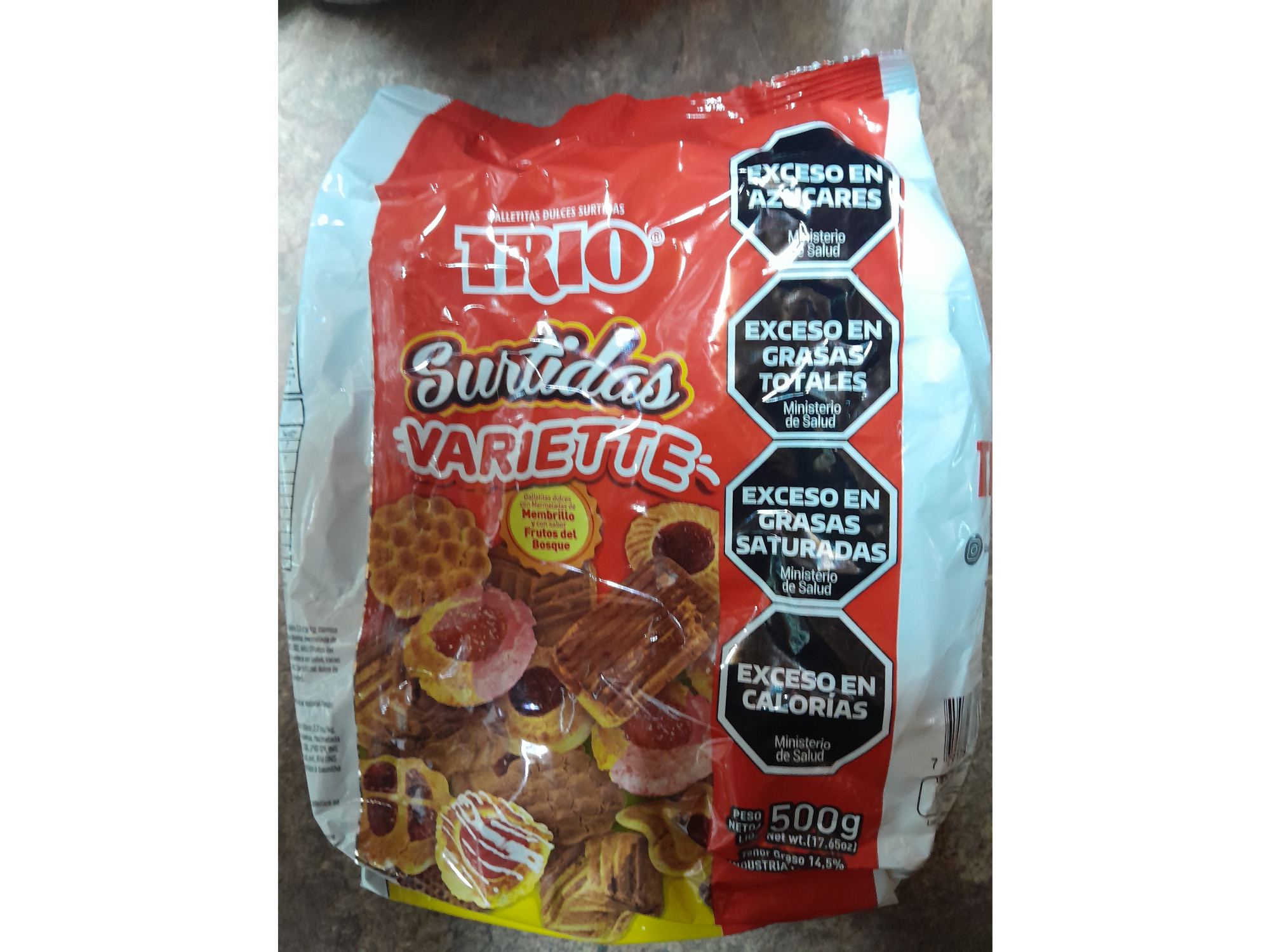 TRIO VARIEDAD SURTIDAS VARIETTE - PEPAS Y MASITAS CON MERMELADA DE MEMBRILLO Y SABOR A FRUTOS DEL BOSQUE - 500 Grs .