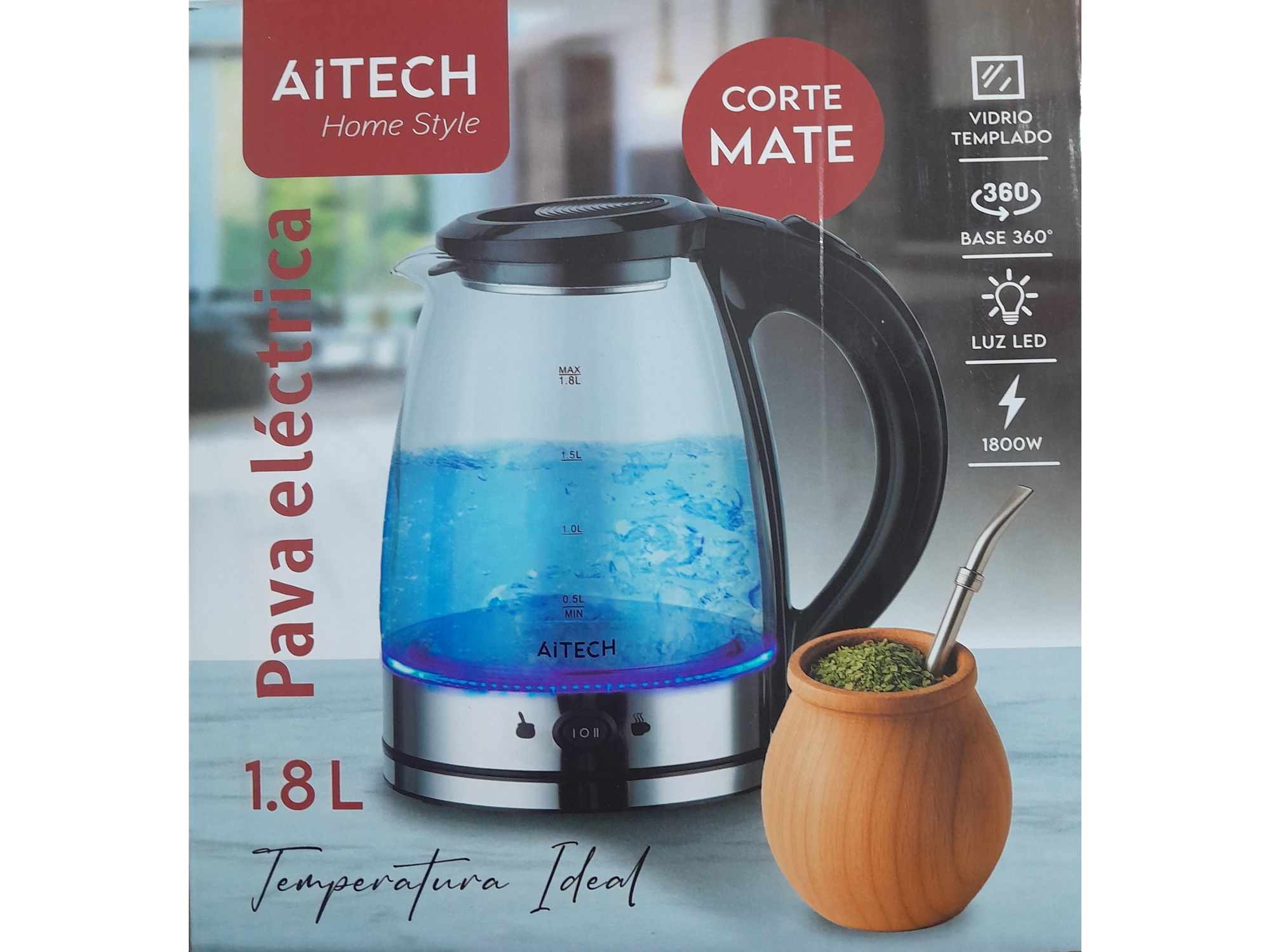 PAVA ELECTRICA - VIDRIO - AITECH - 1.8 LITROS .
