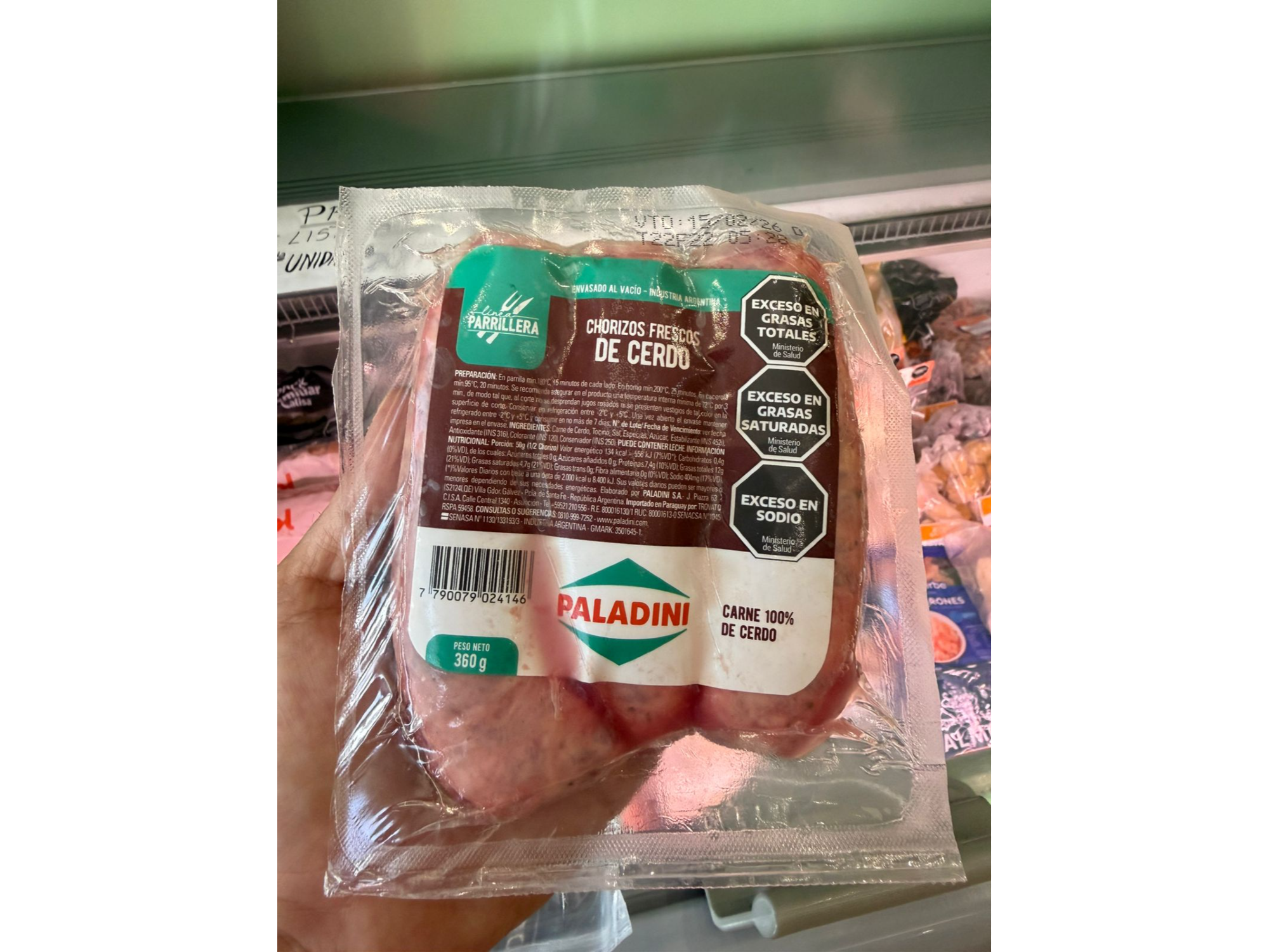 Chorizo Paladini envasado al vacio x 3 unid