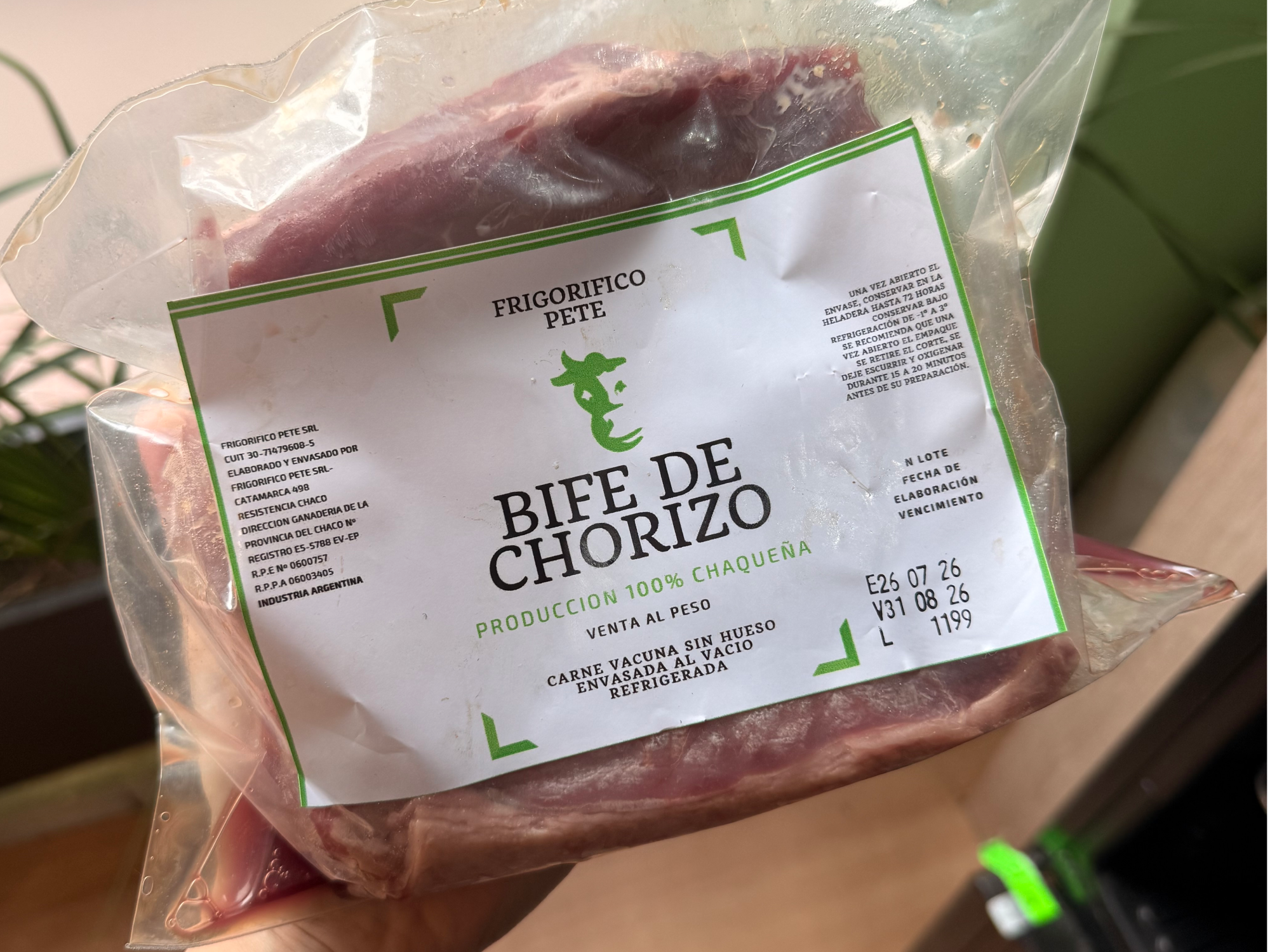 Bife de chorizo envasado al vacio x kg