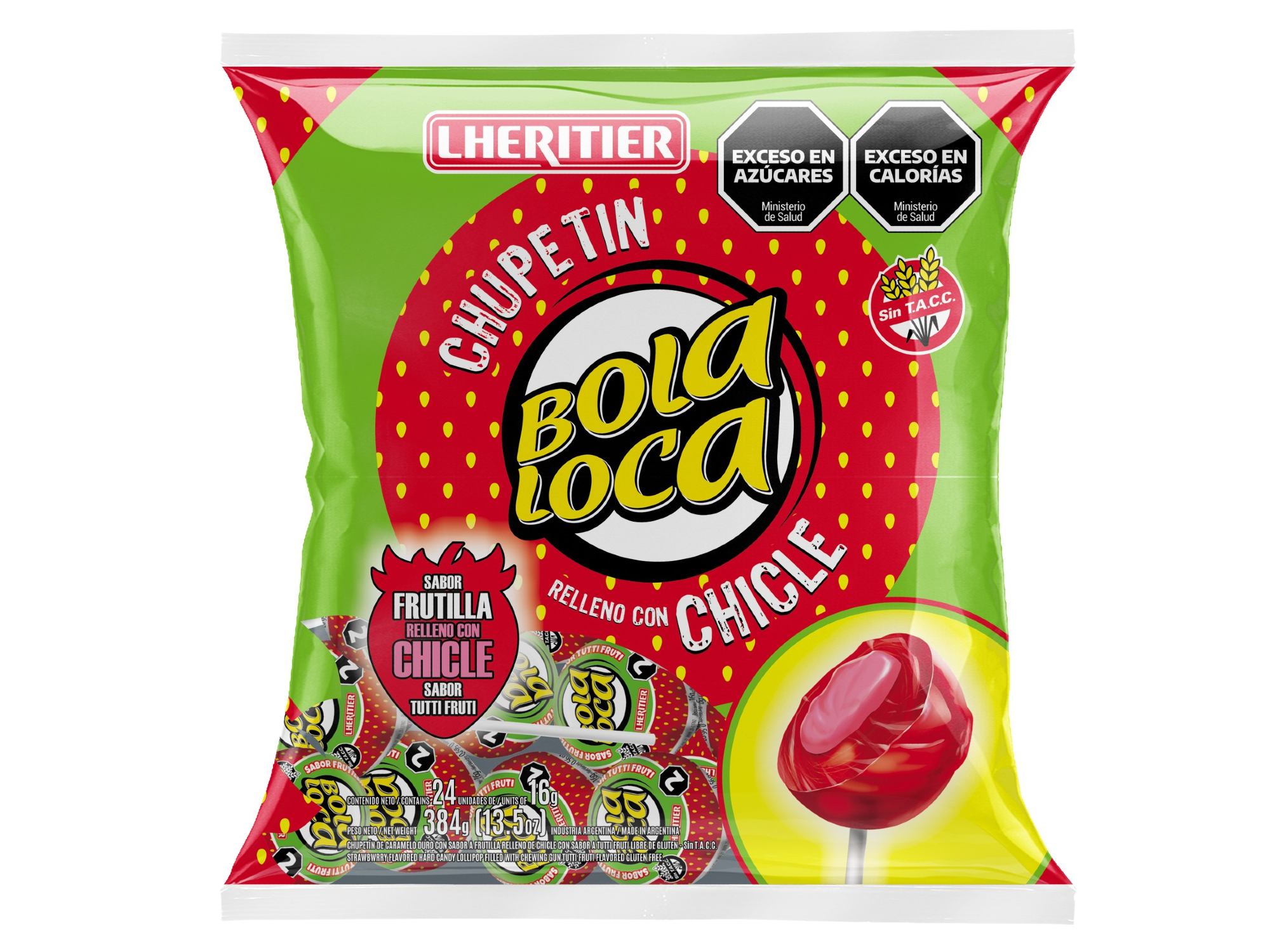 Chupetin Bola Loca Frutilla x24 U