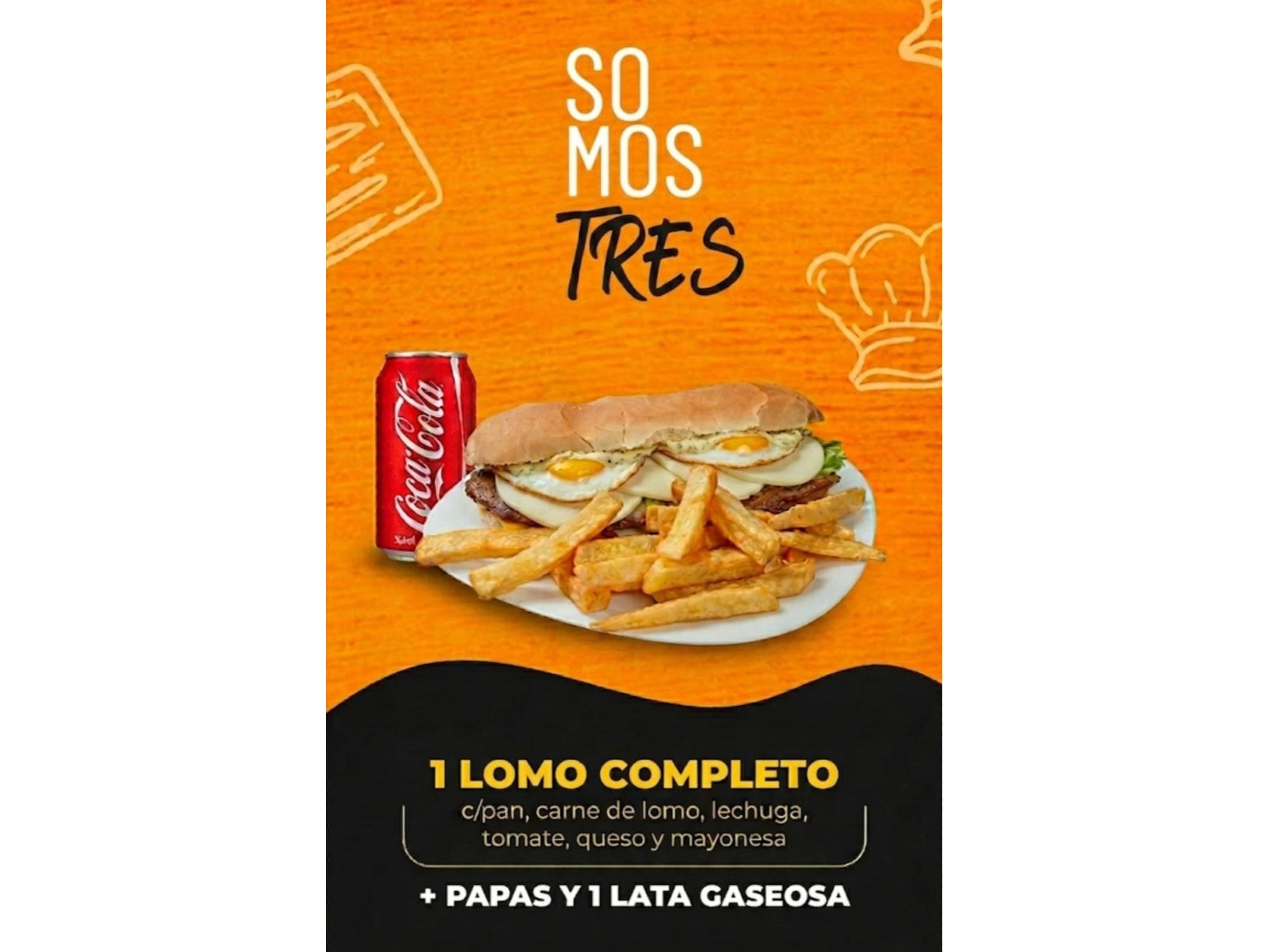 1 LOMO COMPLETO + LATA 354 ML