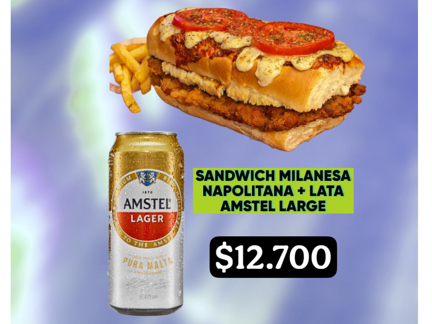 SANDWICH MILA NAPO + LATA DE AMSTEL LARGE