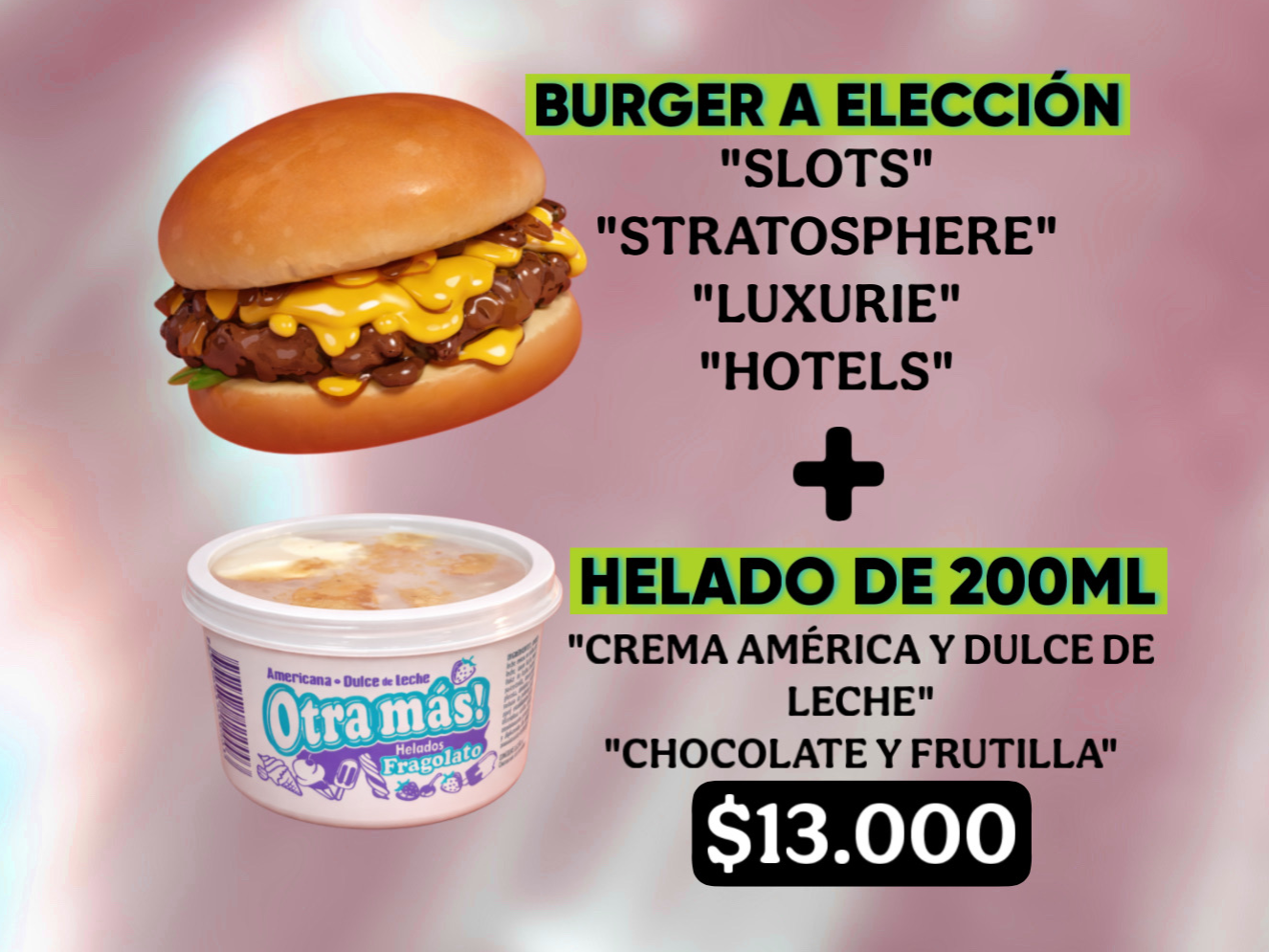 BURGER A ELECCION DOBLE + HELADO 200ML