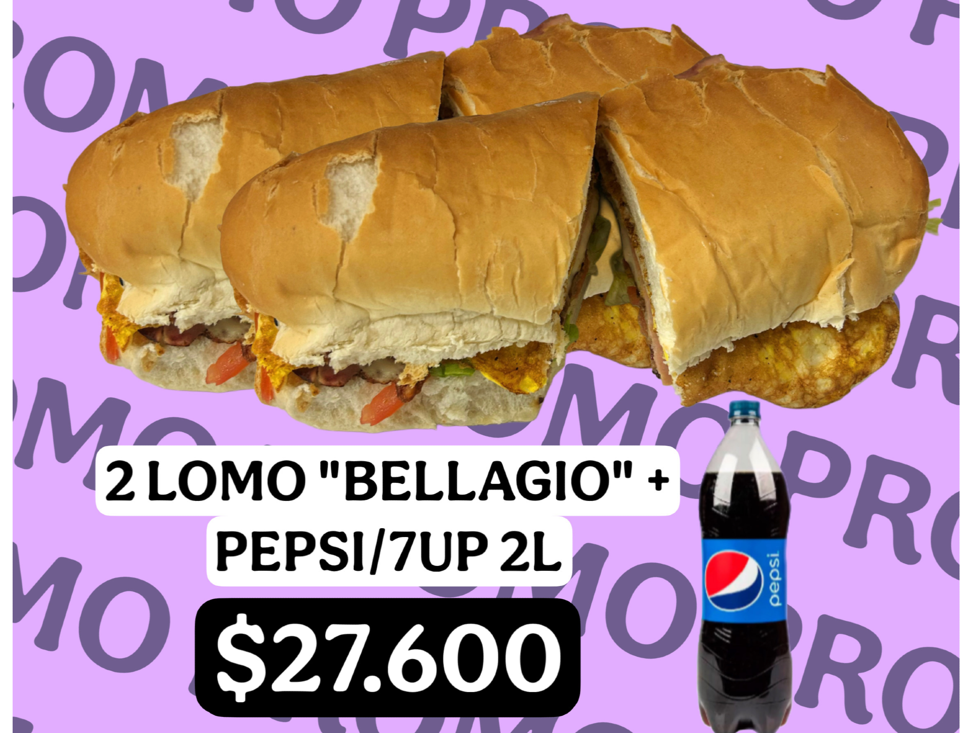 2 LOMOS ¨BELLAGIO¨ + PEPSI/7UP 2L