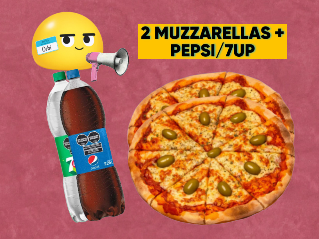 2 MUZZARELLAS + PEPSI/7UP 2LT