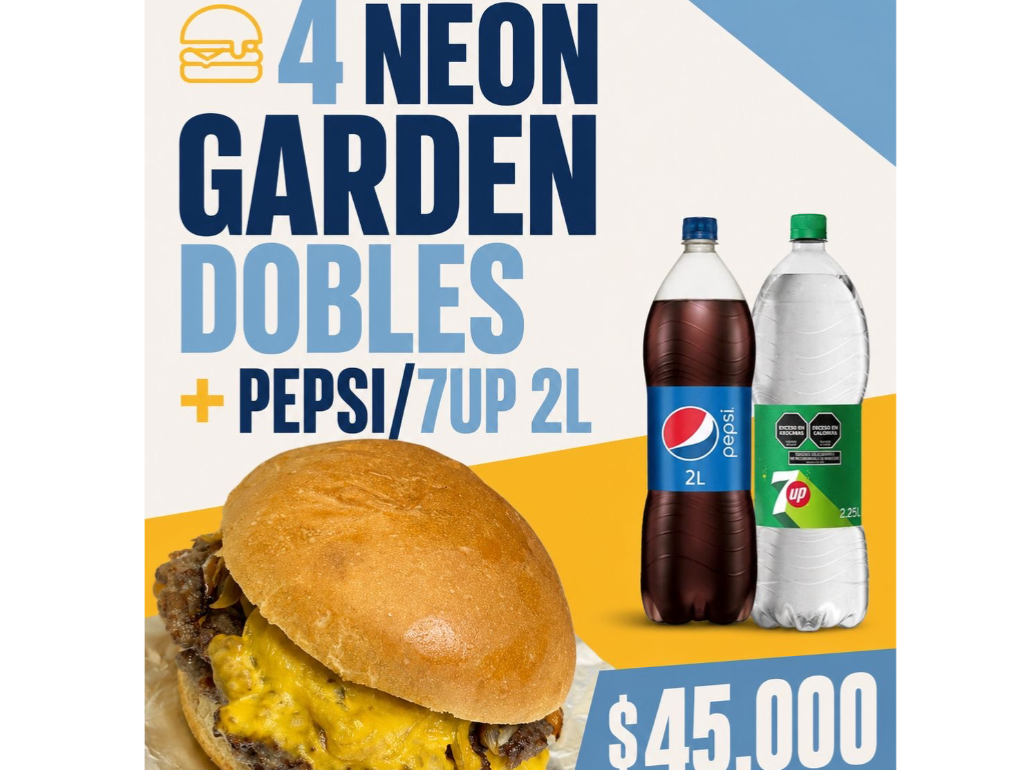 4 ¨NEON GARDEN¨ DOBLES + PEPSI/7UP 2L