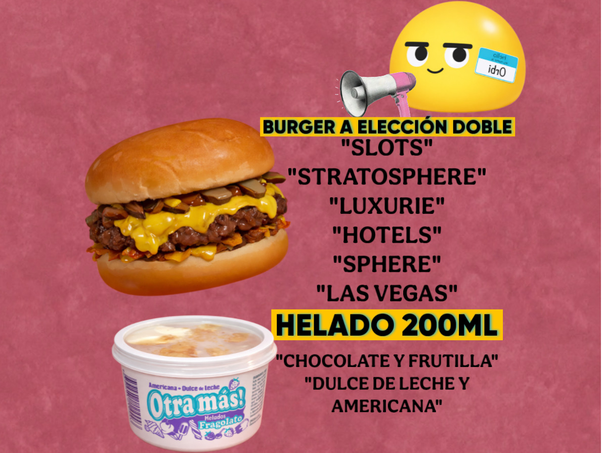 BURGER A ELECCION DOBLE + HELADO 200ML