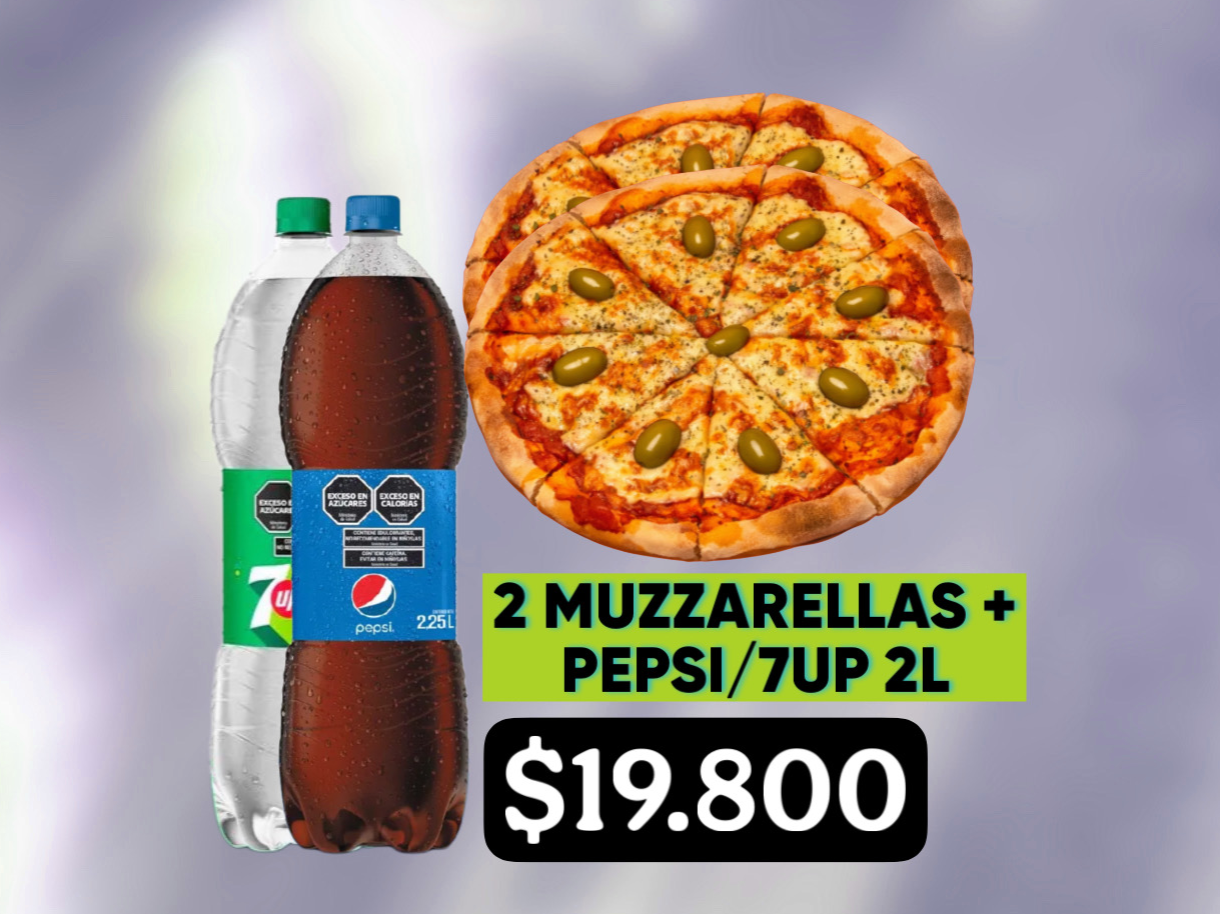 2 MUZZARELLAS + PEPSI/7UP 2LT