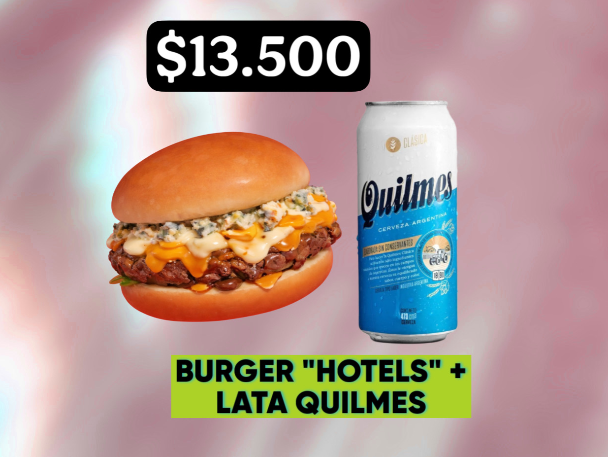 BURGER "HOTELS" DOBLE + LATA QUILMES