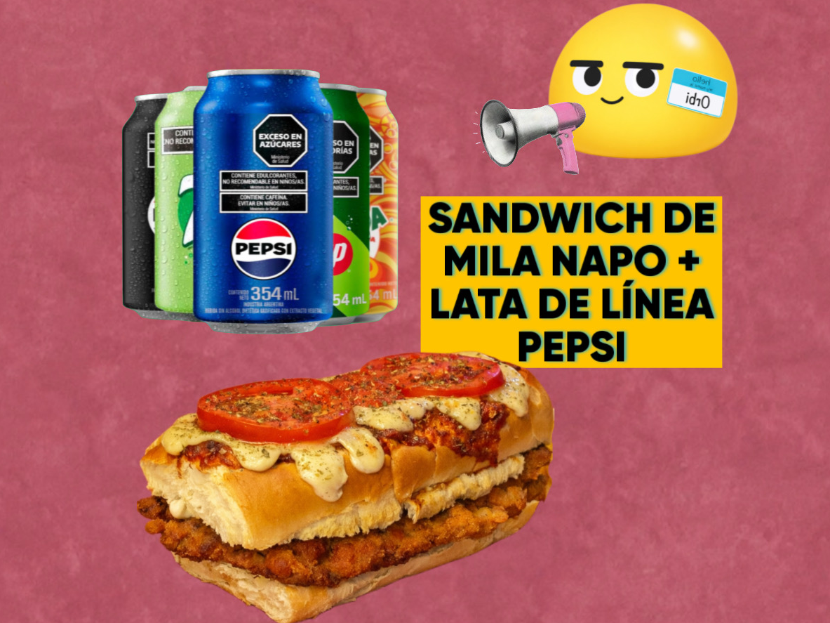 SANDWICH DE MILA NAPO + LATA LINEA PEPSI