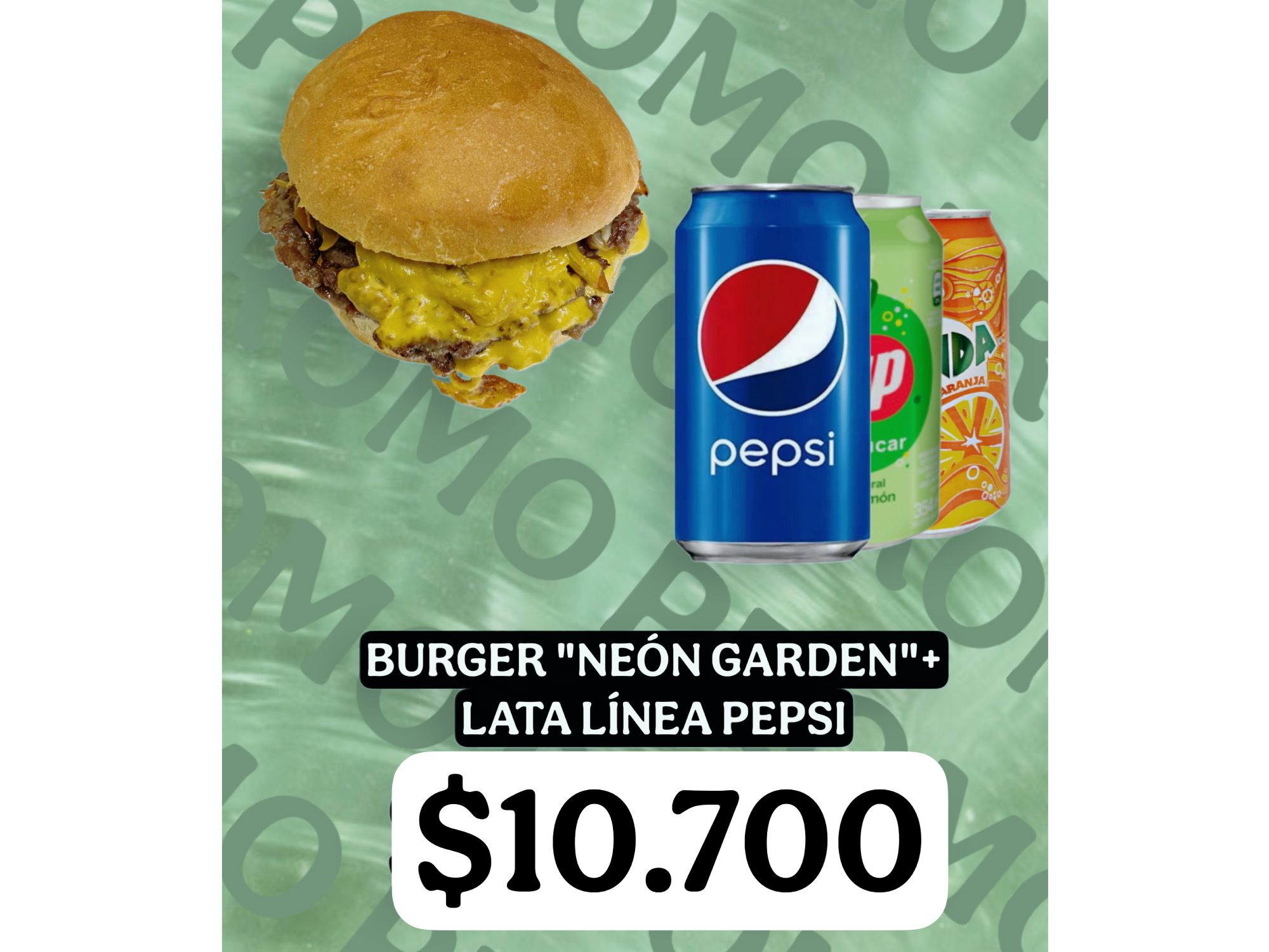 BURGER ¨NEON GARDEN¨ DOBLE + LATA DE LINEA PEPSI