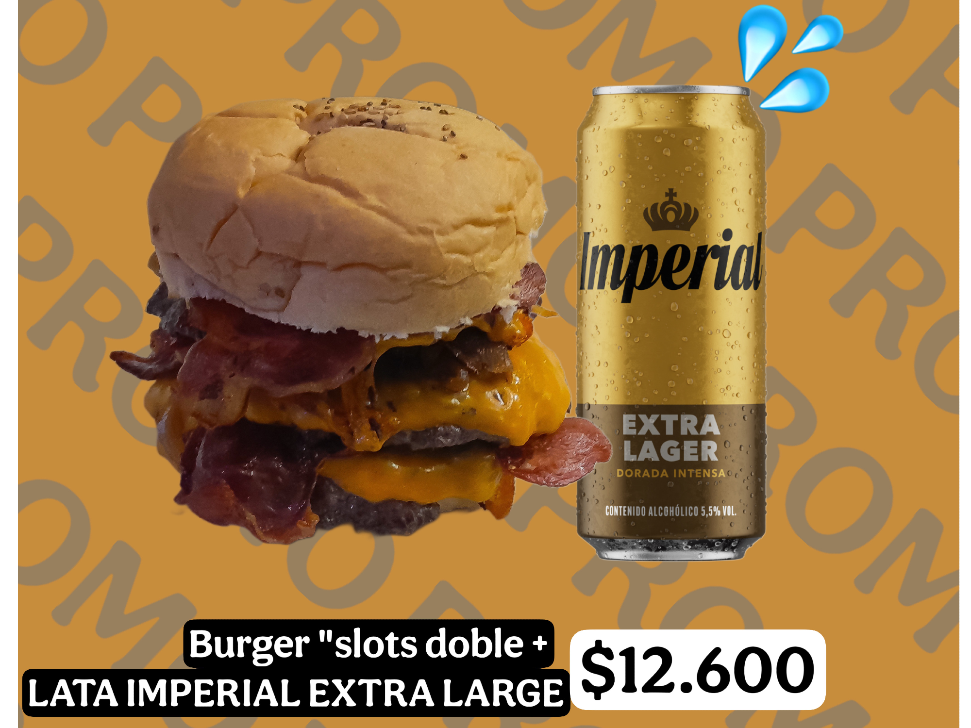 BURGER "SLOTS" DOBLE + LATA IMPERIAL EXTRA LARGE