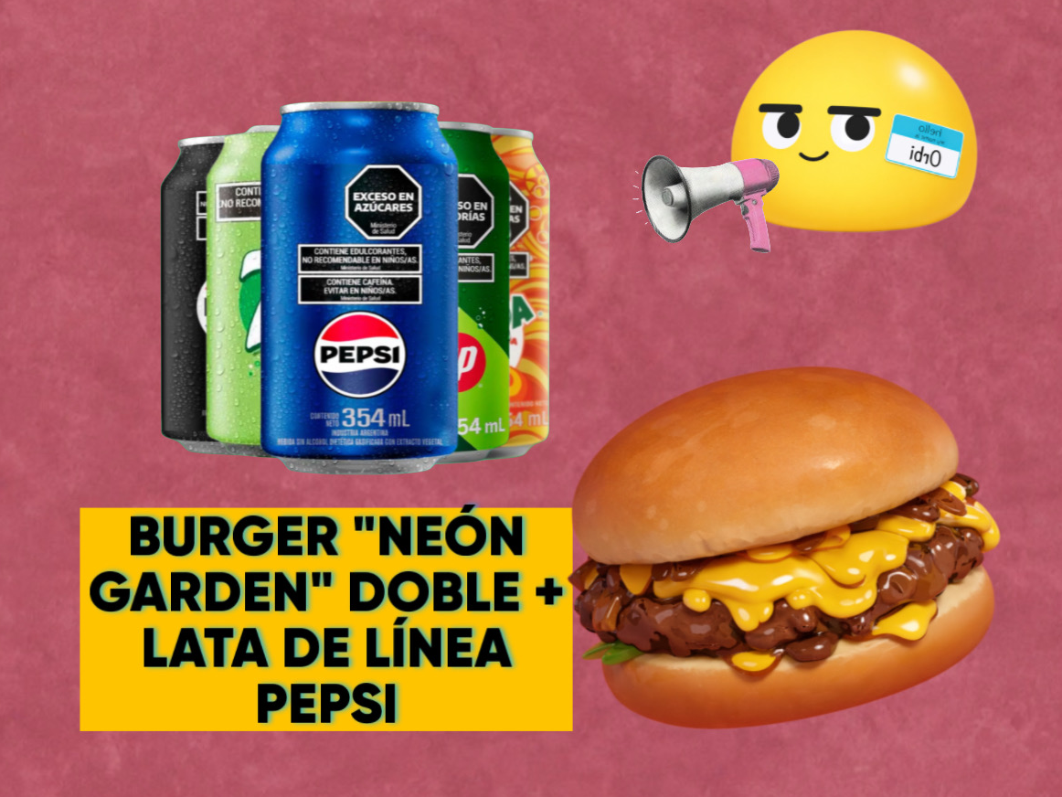 BURGER ¨NEON GARDEN¨ DOBLE + LATA DE LINEA PEPSI