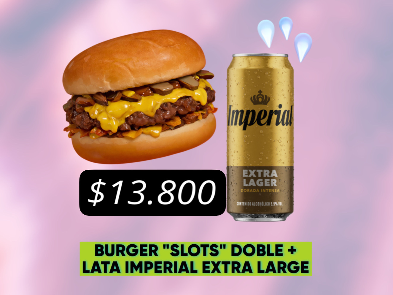 BURGER "SLOTS" DOBLE + LATA IMPERIAL EXTRA LARGE