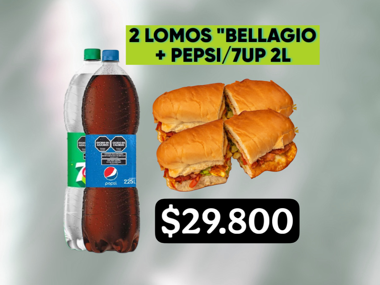 2 LOMOS ¨BELLAGIO¨ + PEPSI/7UP 2L