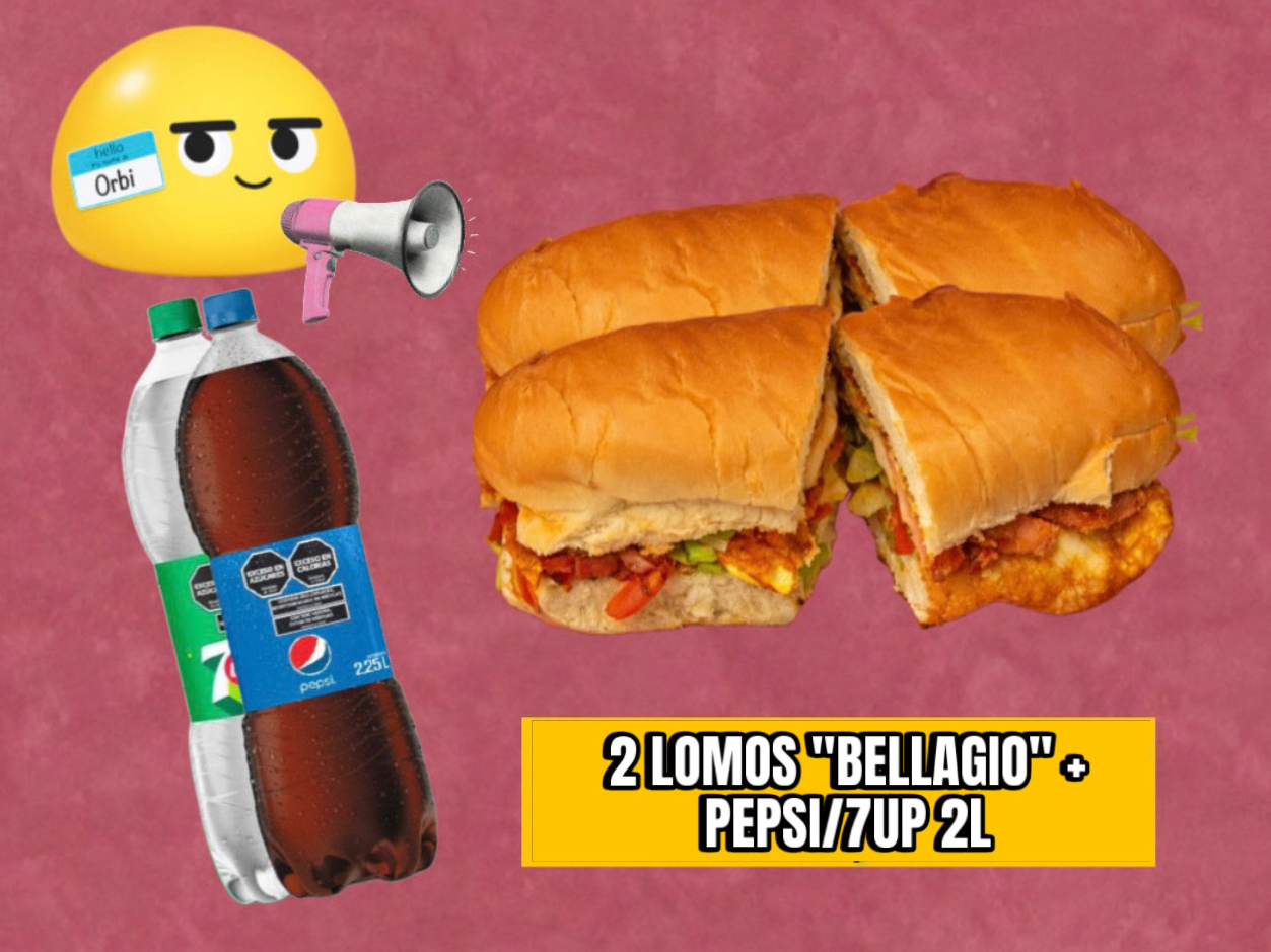2 LOMOS ¨BELLAGIO¨ + PEPSI/7UP 2L