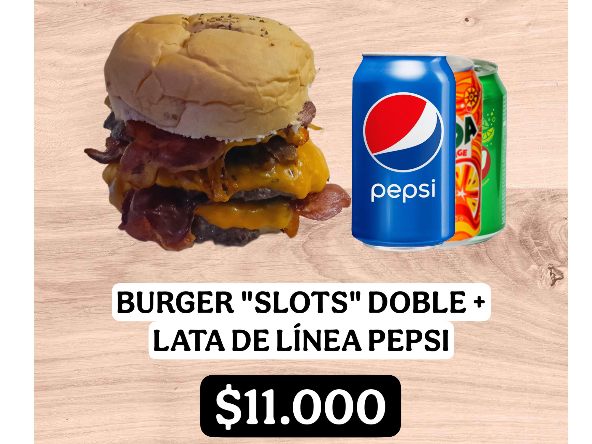 BURGER "SLOTS" DOBLE + LATA LÍNEA PEPSI