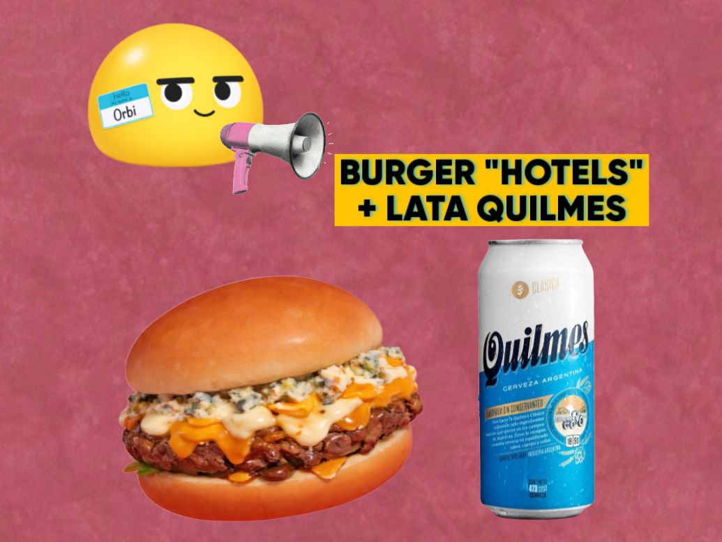 BURGER "HOTELS" DOBLE + LATA QUILMES
