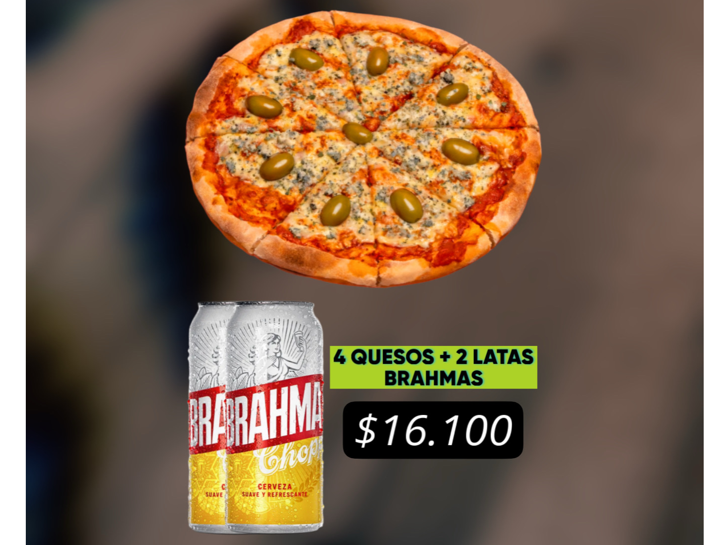 4 QUESOS + 2 LATAS DE BRAHMA