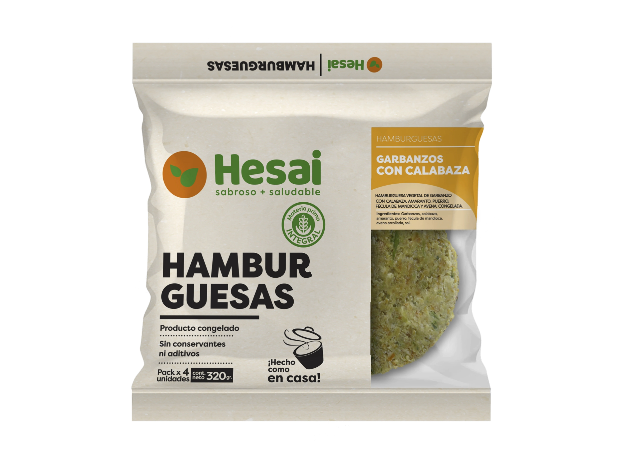 Hamburguesa de garbanzos y calabaza. Hesai