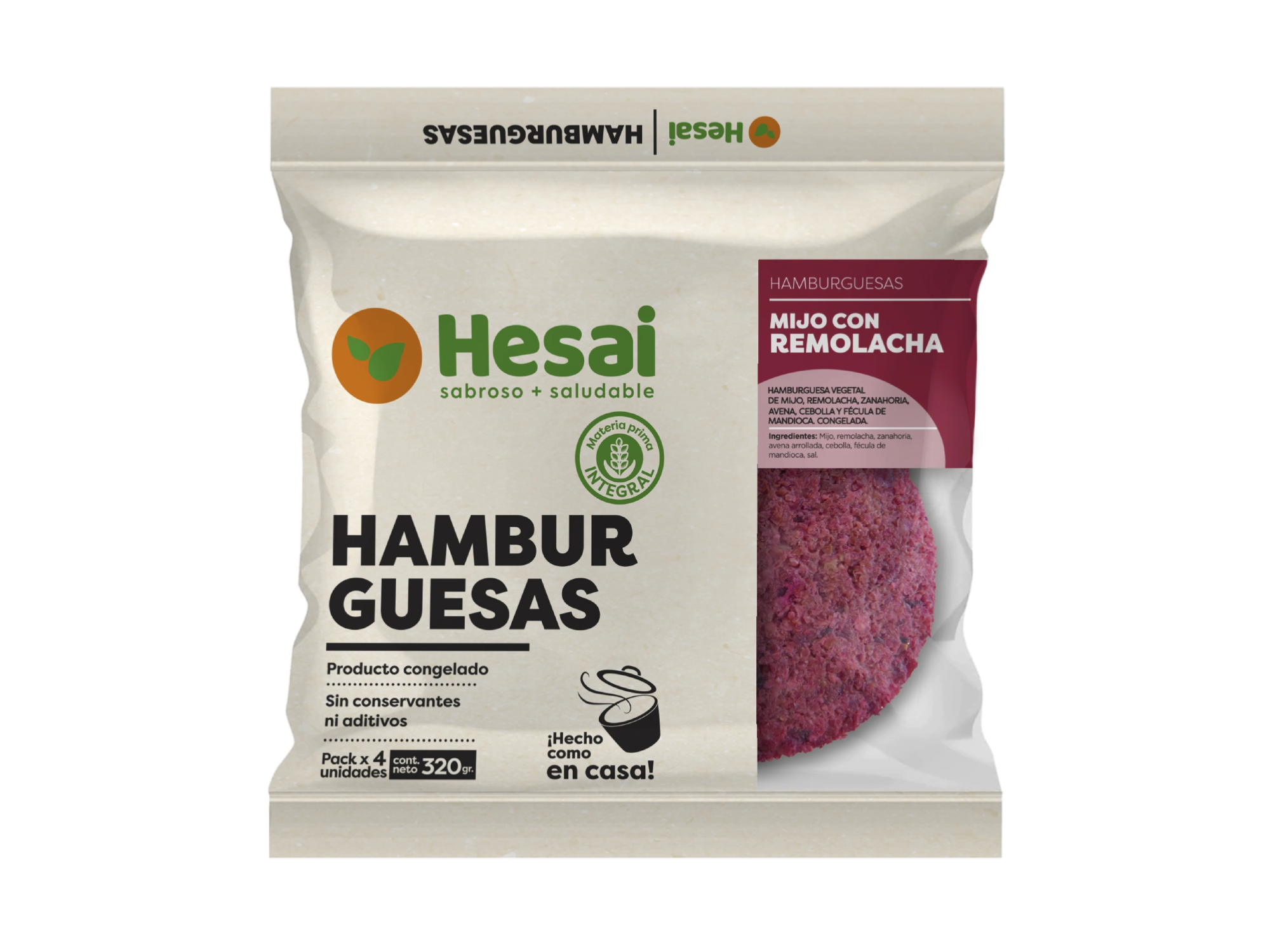 Hamburguesa de mijo y remolacha. Hesai