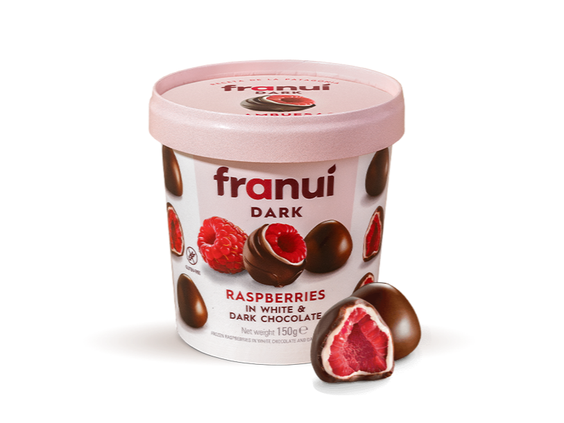 Frambuesas bañadas con chocolate semiamargo y blanco