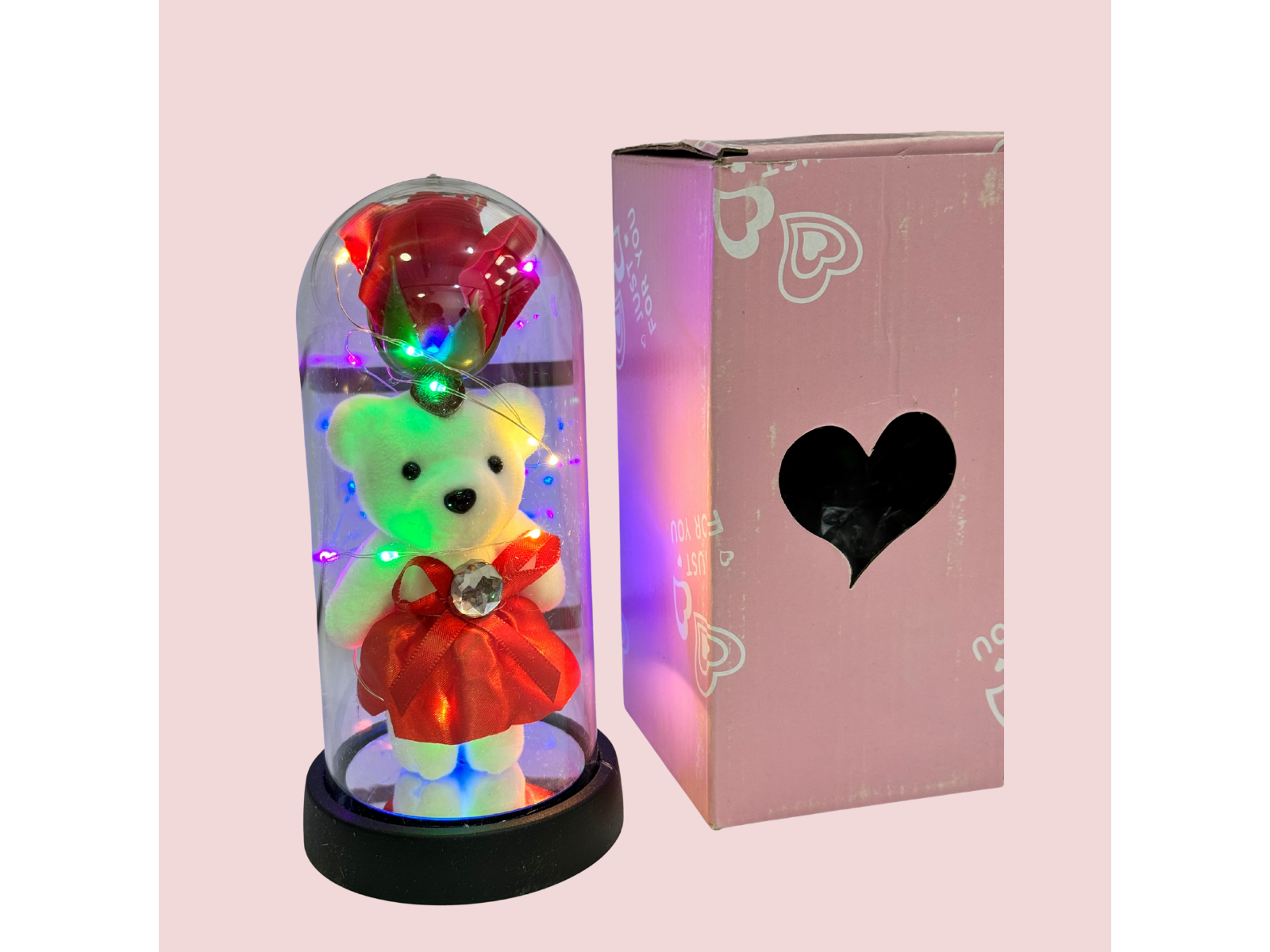 COLOR ROJO🌹 CÚPULA DE OSITO + ROSAS  🌹❤️