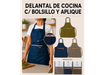 Delantal Jean -Simil Cuero con Bolsillo y Aplique
