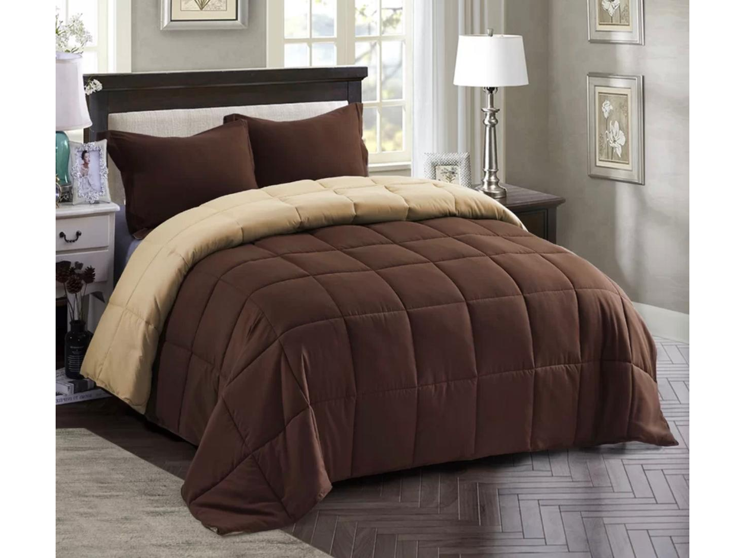 Acolchado Simil Plumon Bitono TWIN BEIGE/CHOCOLATE
