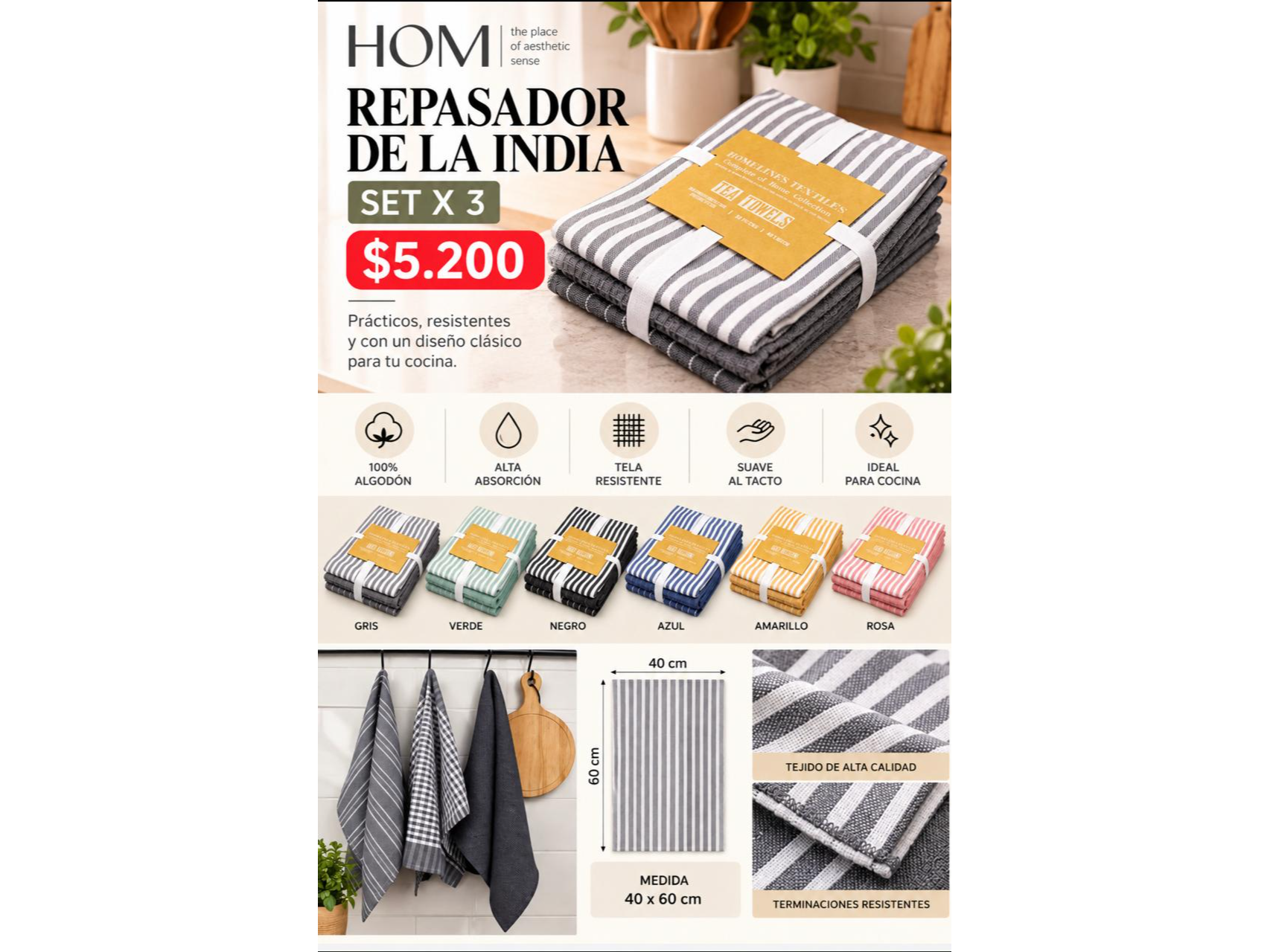 SET X 3 REPASADORES  DE LA INDIA RAYADOS