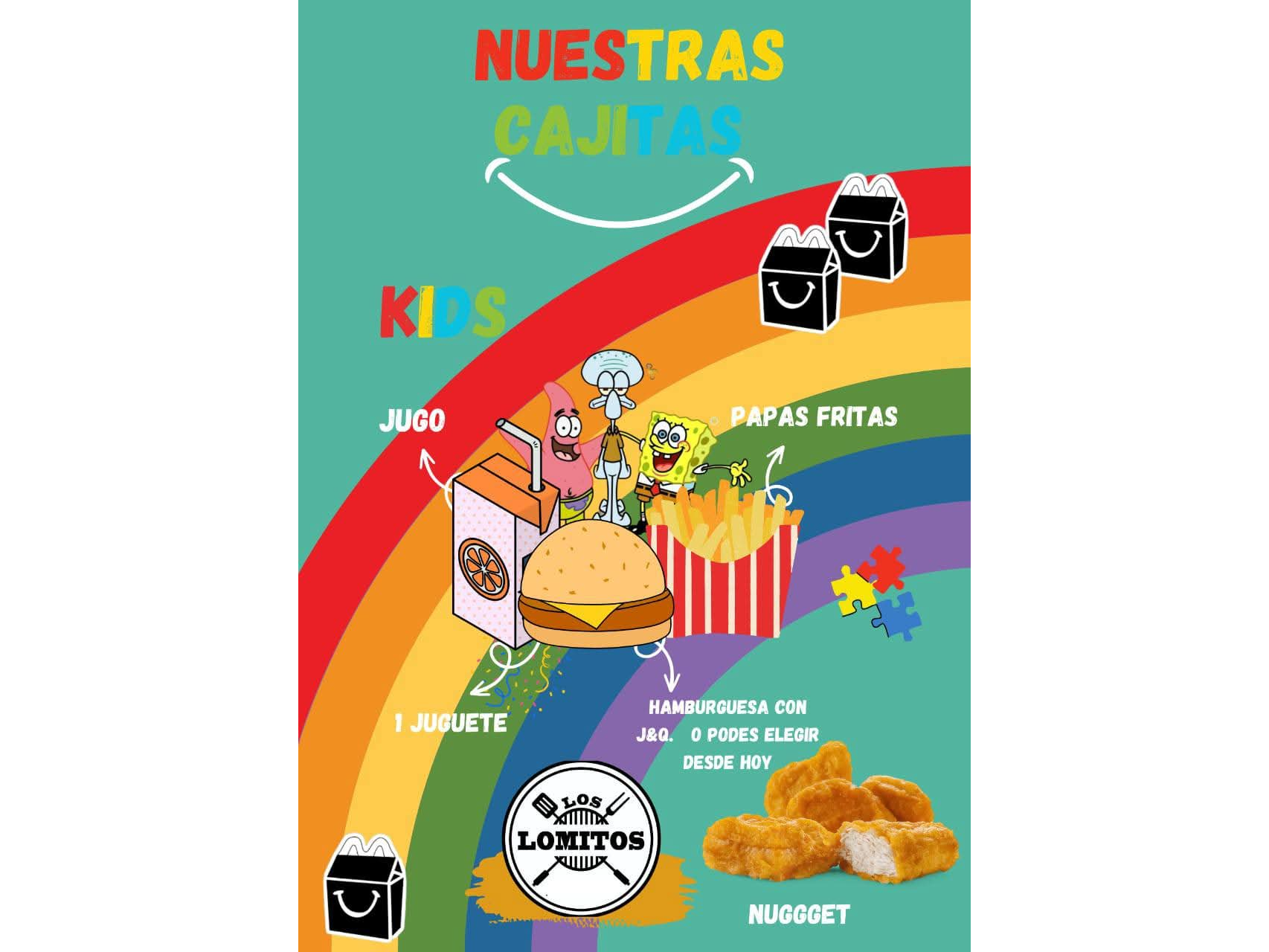 CAJITA FELIZ PAN NEGRO O NUGGET DE POLLO CON SORPRESA TEMATICA HALLOWEEN