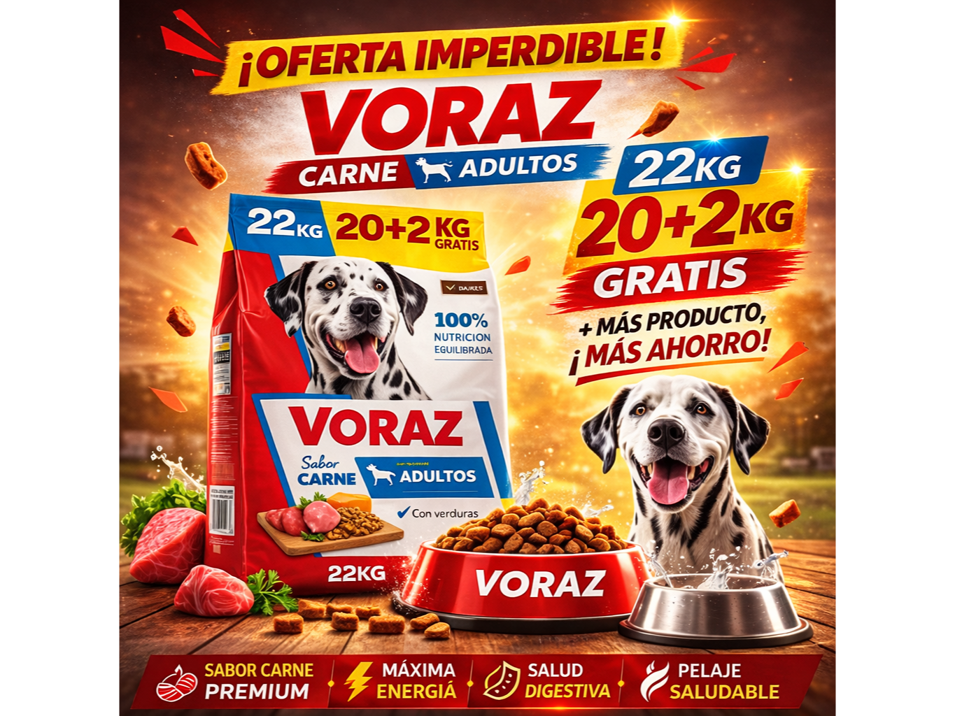 Voraz Perro Adulto 20kg+2kg Gratis
