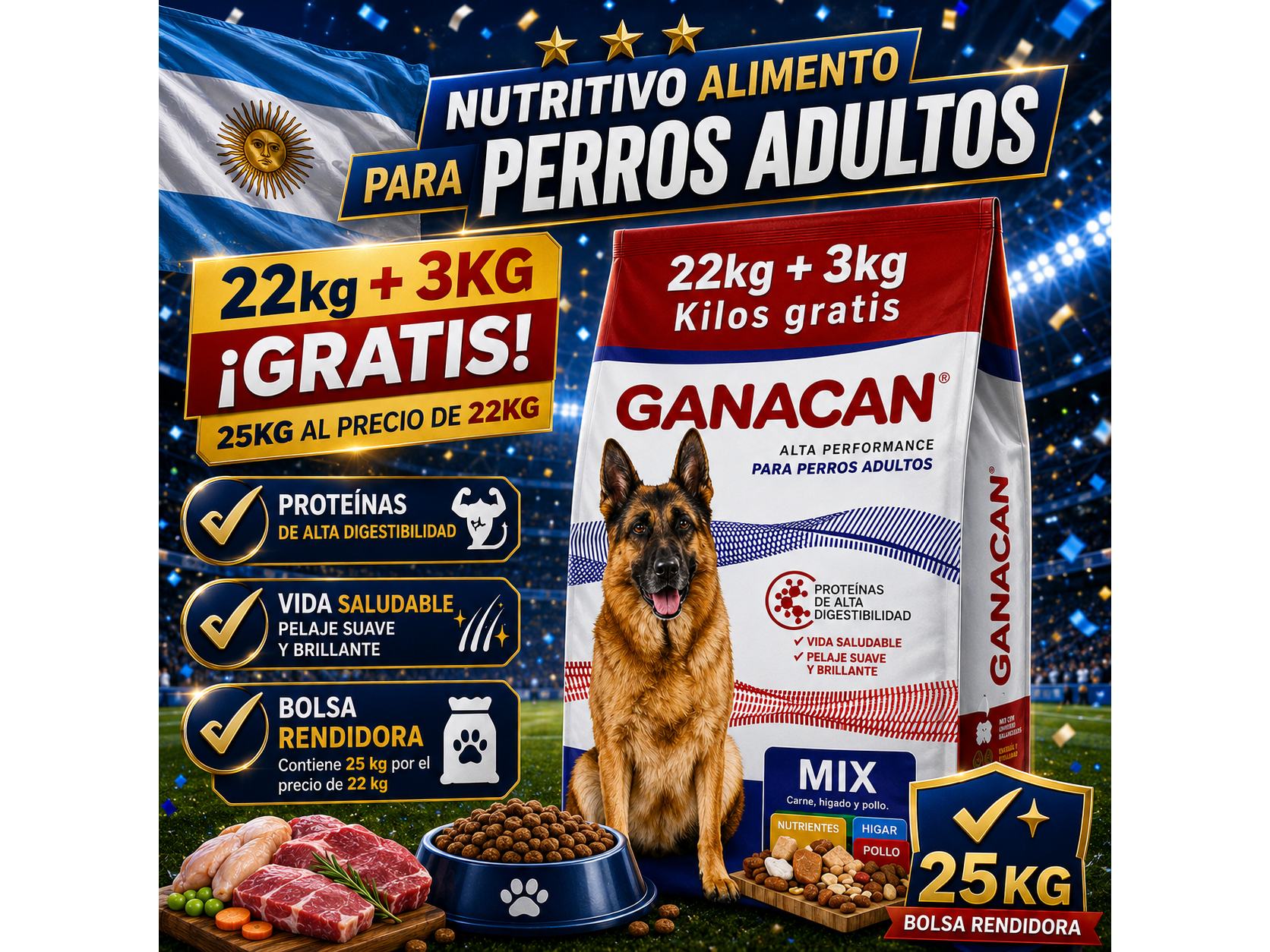 Ganacan Mix Adulto x 22kg + 3kg Gratis