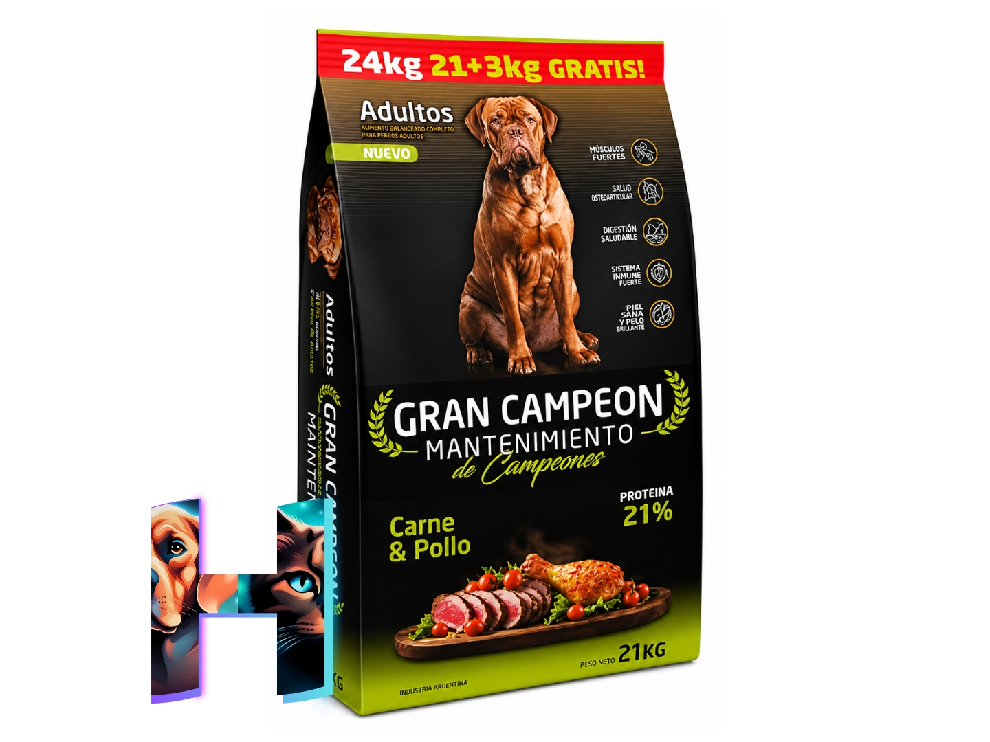 Gran Campeón Maintenance Adulto x 21Kg + 3kg Gratis (Carne y Pollo)