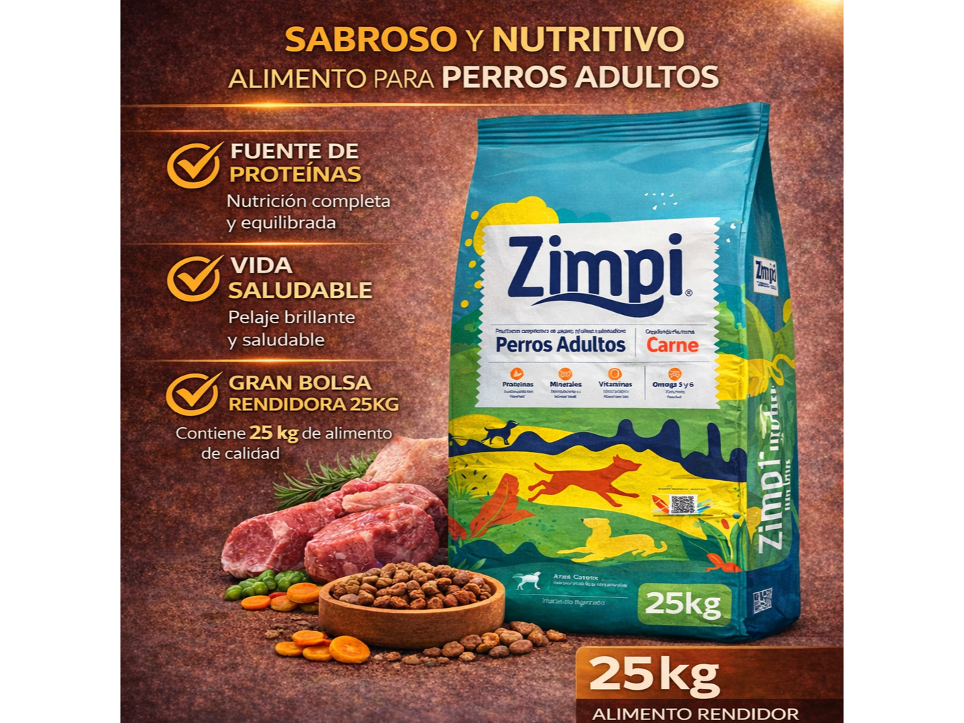 Promo x 3 Zimpi Perro Adulto 25kg