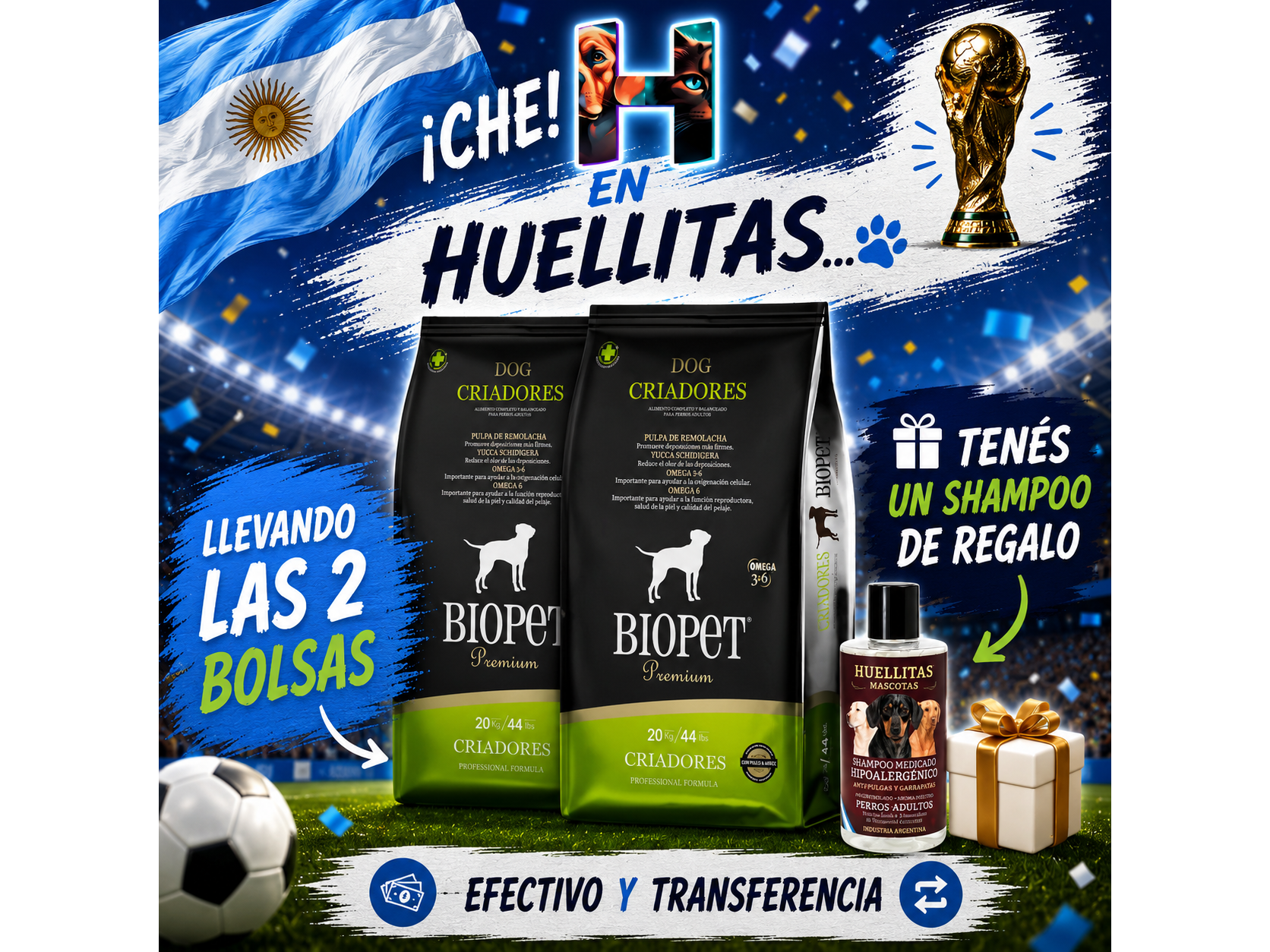 BioPet Criadores Adultos 20kg 2 Bolsas + 1 Shampoo de Regalo.